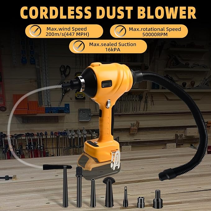 Cordless Dust Blower for Dewalt 20V Battery, Brushless Handheld Leaf Blower Compressed Air Duster 447 MPH for Garages Workshop Sawmill Room Home Cleaning(Battery Not Included) - LeafyLoom