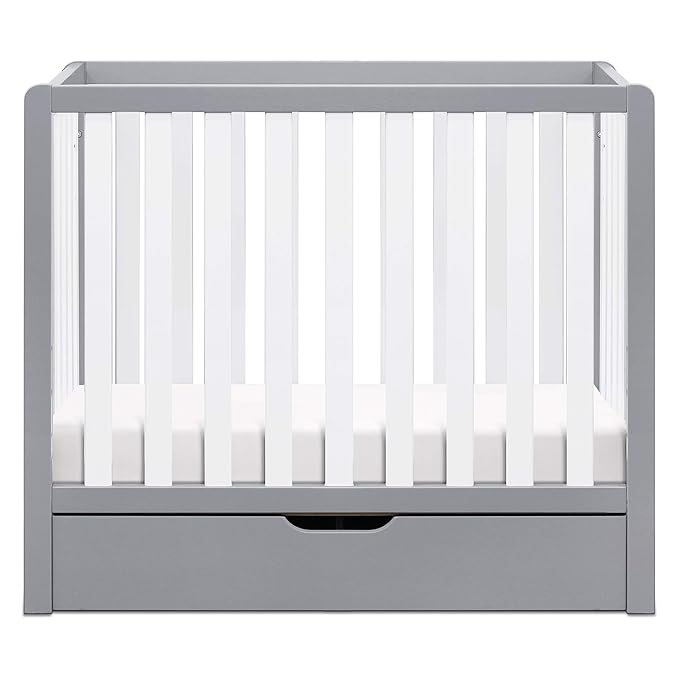 Carter's by DaVinci Colby 4-in-1 Convertible Mini Crib with Trundle Drawer in Grey and White, Greenguard Gold Certified, Undercrib Storage - LeafyLoom