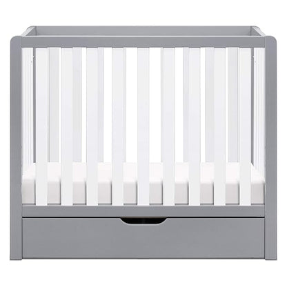 Carter's by DaVinci Colby 4-in-1 Convertible Mini Crib with Trundle Drawer in Grey and White, Greenguard Gold Certified, Undercrib Storage - LeafyLoom