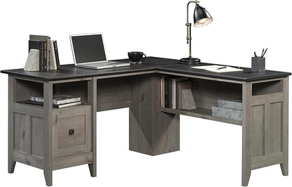 Sauder August Hill L-Shaped Home Office Desk, L: 59.06" x W: 58.74" x H: 29.25", Mystic Oak finish - LeafyLoom