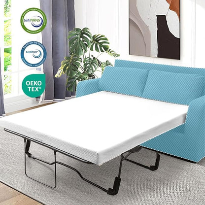 4Inch Memory Foam Sofa Bed Replacement Mattress for Full Size Sleeper Sofa & Couch Beds - Made in USA - Washable Material/Non-Slip Base - Sofa Not Included - 72”L x 53”W x 4”H - LeafyLoom