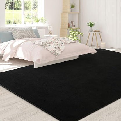 Area Rugs for Bedroom Living Room, 5x8 Black Super Soft Comfy Thickened Memory-Foam Indoor Carpets, Modern Aesthetic Minimalist Carpet for Boys Girls Adults Apartment Nursery Home Décor - LeafyLoom