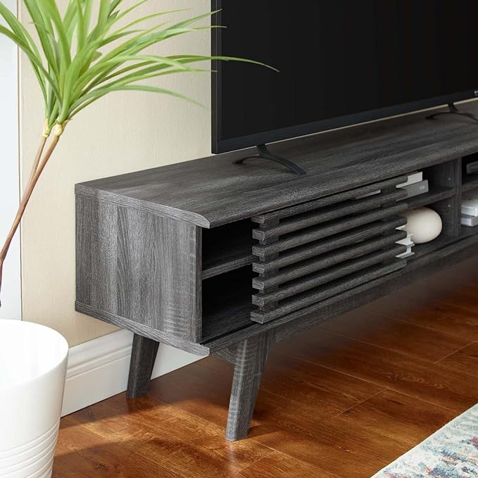 Modway Render Mid-Century Modern Low Profile 70 Inch Media Console TV Stand in Charcoal, 70" - LeafyLoom