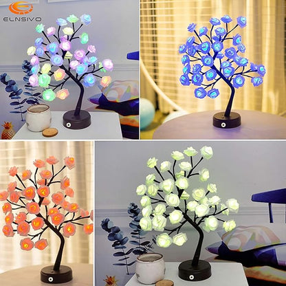 18 Colors Rose Tree Lamp, Color Changing Multicolor Rose Table Lamp with Remote, Pink Flower Lamp Girls Gift for Mother’s Day, Lighted Tabletop Tree for Christmas Valentine’s Day Wedding Decor - LeafyLoom