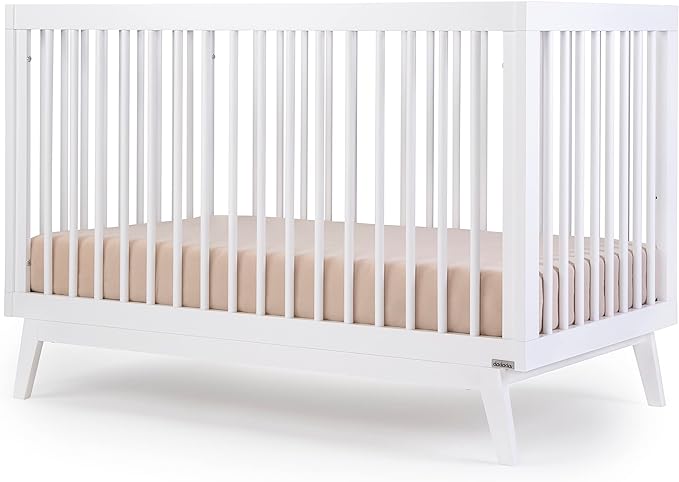 dadada Baby Soho 3-in-1 Convertible Crib to Toddler Bed – Wooden Crib Made in Italy, GREENGUARD Gold Certified Small Baby Crib – Baby-Safe Finish, Modern Design (White) - LeafyLoom