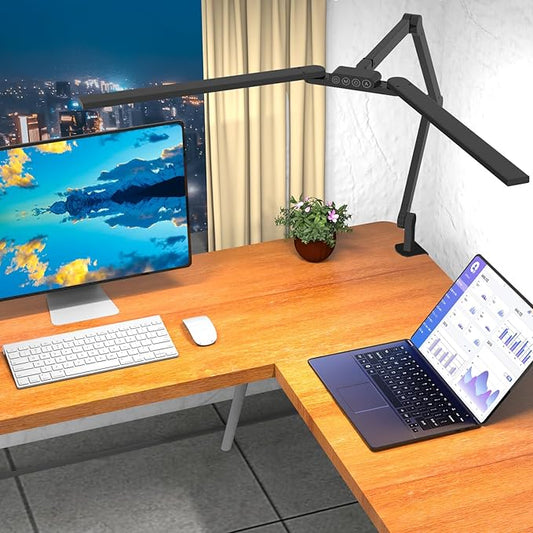 Transformable LED Desk Lamp, 37.4" Architect Desk Light with Clamp, 3 Light Bars for Home Office, 24W Ultra Bright Auto Dimming 5 CCT Modes & 5 Brightness Levels Table Light for L Shaped Desk - LeafyLoom