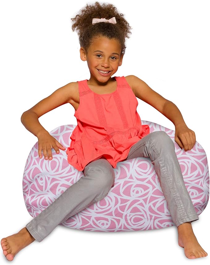 Posh Creations Bean Bag Chair for Kids, Teens, and Adults Includes Removable and Machine Washable Cover, Canvas Roses Pink, 27in - Medium - LeafyLoom