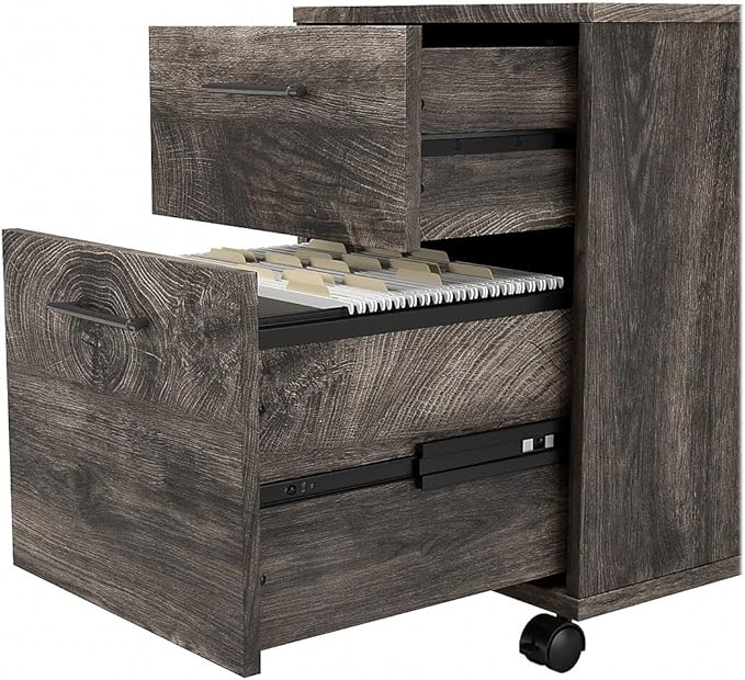 Bush Furniture Key West 60W L Shaped Desk with 2 Drawer Mobile File Cabinet in Dark Gray Hickory - LeafyLoom