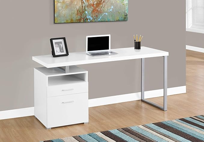 Monarch Specialties Computer Writing Desk for Home & Office Laptop Table with Drawers Open Shelf and File Cabinet-Left or Right Set Up, 60" L, White - LeafyLoom