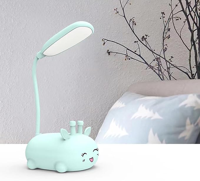 Cute Deer Lamp USB Rechargeable Reading Light,LED Desk Lamp for Kids, Portable LED Table Light, Flexible Gooseneck Eye-Care Cartoons Small Desk Lamp Girls Gifts (Blue) - LeafyLoom