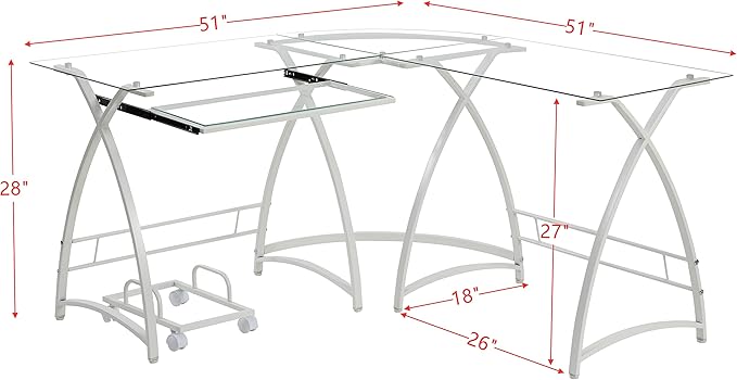 NicBex Laik-DW-00063-DX Desks, 51" W x 51" D x 28" H, White - LeafyLoom