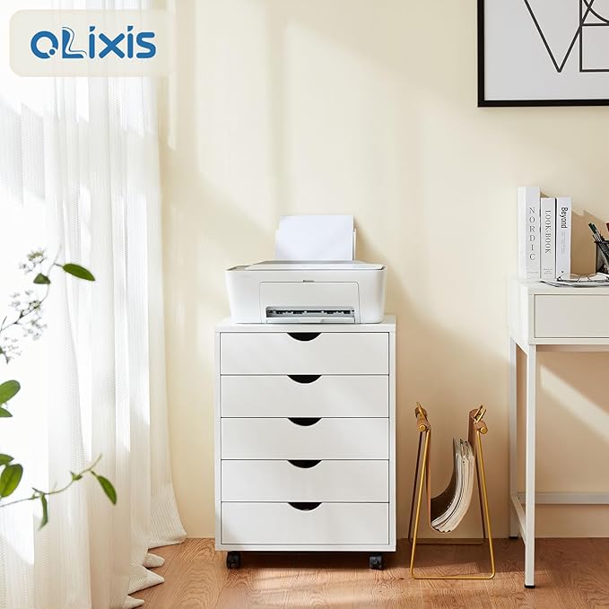 OLIXIS Chest Wood File Cabinet Rolling Organization Storage Dresser with Wheels for Home Office - LeafyLoom