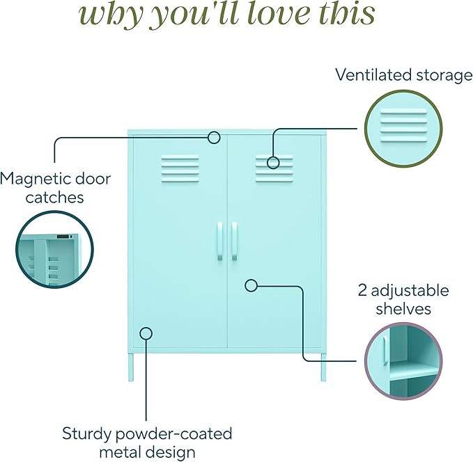 Novogratz Cache 2 Door Metal Locker Storage, Mint Cabinet - LeafyLoom