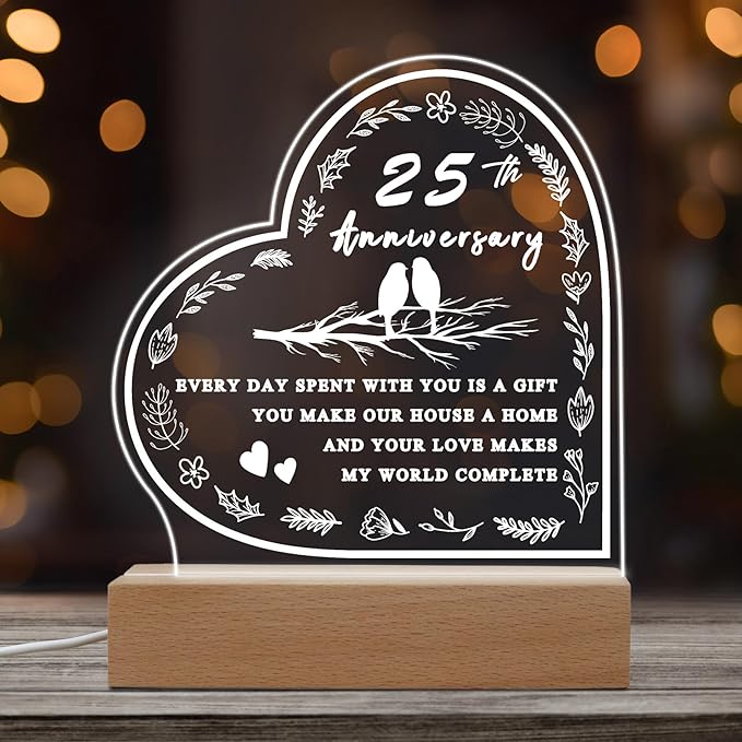 25th Anniversary Wedding Gift,25th Anniversary Dimmable Night Light for Couples,Parents,Husband & Wife,25th Anniversary for Christmas with Gift Box - LeafyLoom