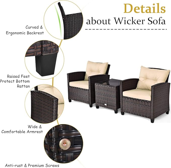 3 PCS Patio Furniture Set, Onesize, Beige - LeafyLoom