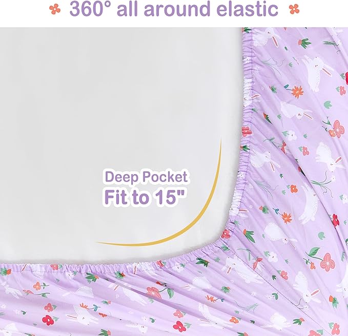 Mooreeke Bed in a Bag for Kids Girls Teens, 7 Pieces Full Size Comforter Bed Set with Shams, Sheet Set, Rabbit Purple Super Soft Microfiber Kids Comforter Bedding Set - LeafyLoom