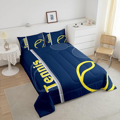 Feelyou Kids Tennis Comforter Set Full Size Tennis Sports Bedding Set for Boys Girls Teens Bedroom Decor Tennis Gaming Comforter Blue Yellow Tennis Lovers Duvet Set with 2 Pillow Case - LeafyLoom