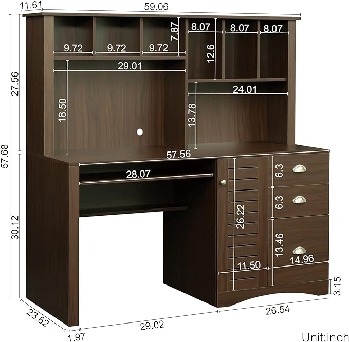 NicBex Laik-DW-00017-DX Desks, 59.06" W x 23.62" D x 57.68" H, Walnut - LeafyLoom