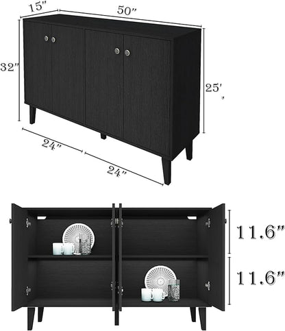 Buffet Cabinet with Storage,Kitchen Sideboard Buffet with 4 Doors Console Table,Modern Sideboard for Dinning Room,Living Room(Black) - LeafyLoom