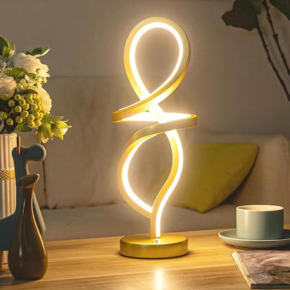 Modern Table Lamp,RGB Table Lamp，LED Spiral Lamp, Gold Bedside Lamp with 7 Colors 10 Light Modes, Touch Dimmable Nightstand Lamp for Bedroom Living Room Home Office, 15W - LeafyLoom