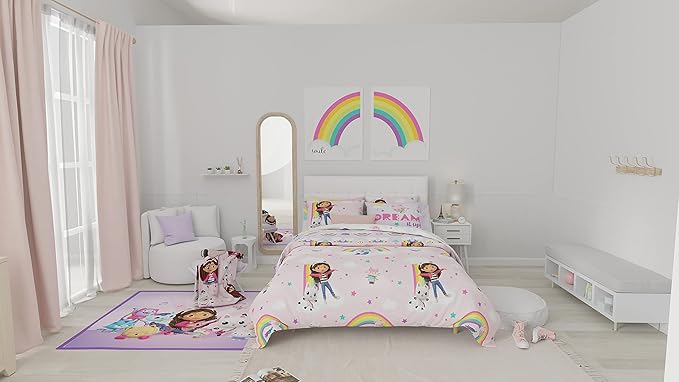 Franco Gabby's Dollhouse Kids Bedding Super Soft Comforter and Sheet Set with Sham, 7 Piece Full Size, (Officially Licensed Product) - LeafyLoom