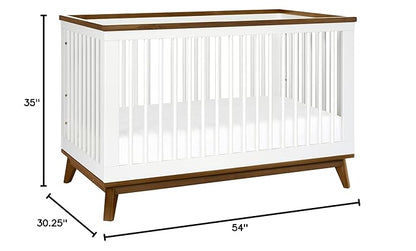 Babyletto Scoot 3-in-1 Convertible Crib with Toddler Bed Conversion Kit in White and Natural Walnut, Greenguard Gold Certified - LeafyLoom