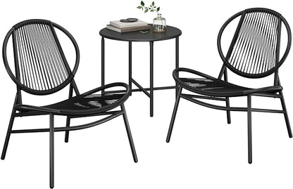 SONGMICS Patio Furniture Set 3 Pieces, Garden Bistro Set, Acapulco Chairs, Outdoor Seating, Side Table and 2 Chairs, Indoor and Outdoor Conversation Set, Balcony Porch, Ink Black UGGF021B01 - LeafyLoom