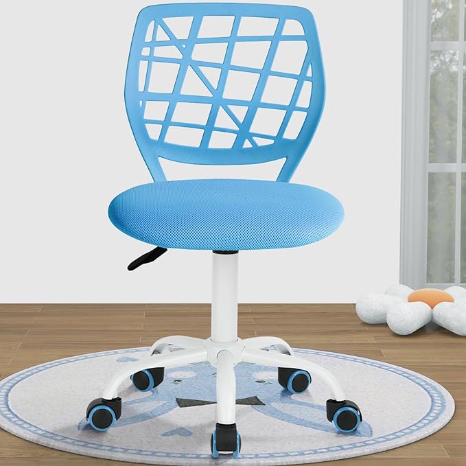 FurnitureR Kids Desk Chair, Small Office Chair Armless Adjsutable Swivel Task Chair with Soft Cushion for Study Kids Teens Child, Blue - LeafyLoom