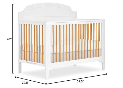 JPMA & Greenguard Gold Certified Milton 5-in-1 Convertible Crib Made with Sustainable New Zealand Pinewood in White and Natural, Non-Toxic Finish - LeafyLoom