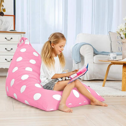 Aubliss Stuffed Animal Storage Bean Bag Chairs Cover, 50"x 35" Extra Large Bean Bags Chair for Kids & Adults, Beanbag Toy Storage for Boys Girls - Premium Cotton Canvas Pink Dot - LeafyLoom