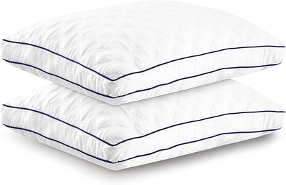 Lux Decor Collection Gusseted Pillows - Set of 2 King Size Pillows - Comfortable Breathable Bed Pillows for Sleeping - Side, Back and Stomach Sleepers (Navy Piping,18x36) - LeafyLoom