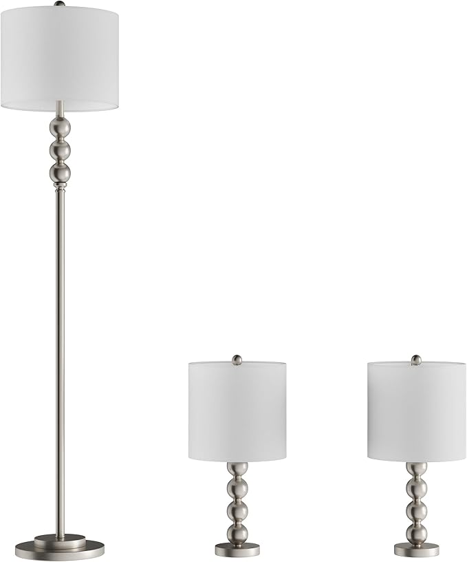 Lavish Home Table and Floor Lamps - Set of 3 Matching Modern Stacked Balls Lighting Energy-Efficient LED Bulbs Included - LeafyLoom