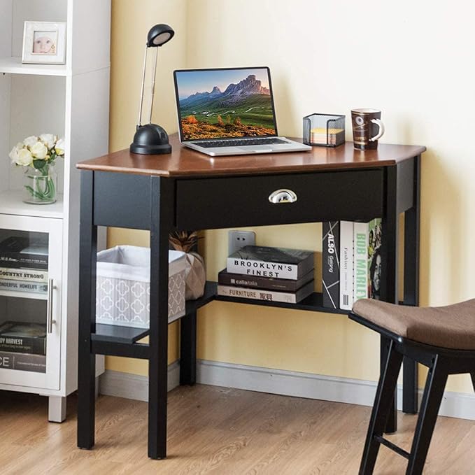 Corner Desk, Coffee - LeafyLoom