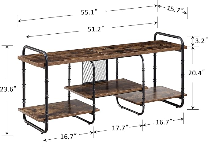 VECELO, Entertainment Center/Media Console Table with Adjustable Storage Shelves for Living Room/Bedroom, 55 inch TV Stand, Rustic Brown - LeafyLoom