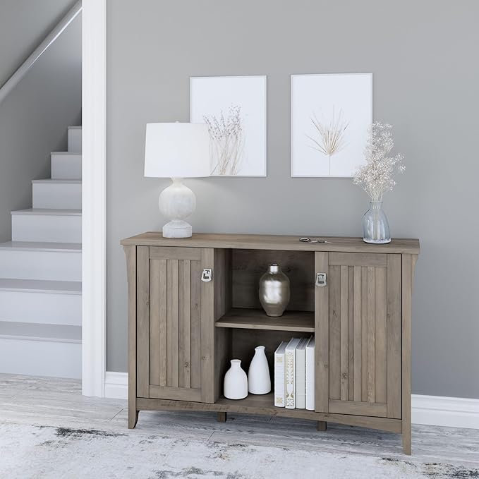 Bush Furniture Salinas Accent Storage Cabinet with Doors in Driftwood Gray - LeafyLoom