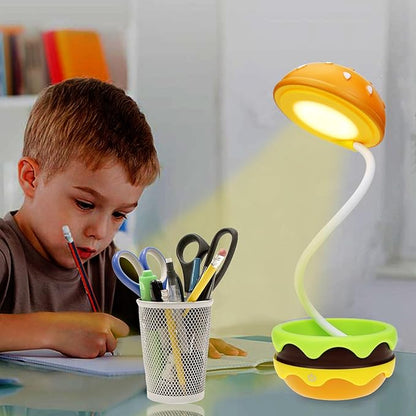 Cute Desk Lamp for Kids, Rechargeable Hamburger Small Desk Lamps with Adjustable Neck Dimmable Touch Switch, Nursery Night Lights, Kawaii Desk Accessories, Kawaii Room Decor for Boys Girls Gifts - LeafyLoom