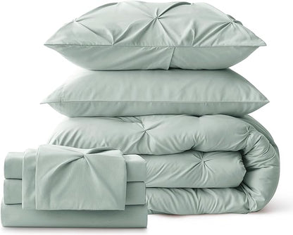 Bedsure California King Comforter Set - Cal King Bed Set 7 Pieces, Pinch Pleat Green Cali King Bedding Set with Comforter, Sheets, Pillowcases & Shams - LeafyLoom