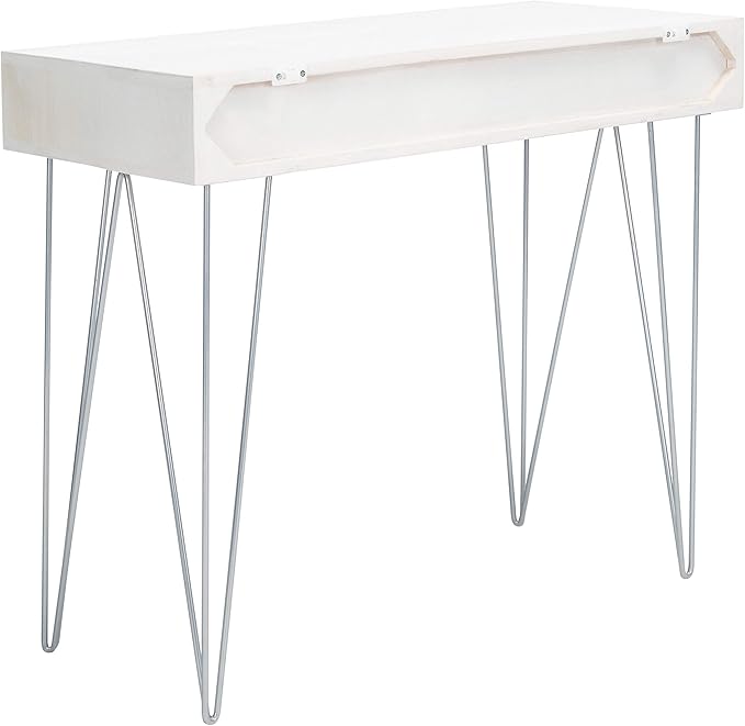 Safavieh Home Office Collection Marigold White Wash and Silver 1-Drawer Hairpin Leg Desk, 0 - LeafyLoom