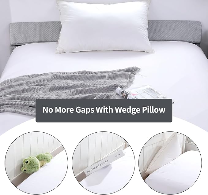 Pillow Wedge for Headboard Gap,Bed Gap Filler Twin Size,Foldable Bed Wedge Pillow for Headboard,Light Grey Bed Wedge Gap Filler,Foam Mattress Gap Filler,39"x6"x6" - LeafyLoom