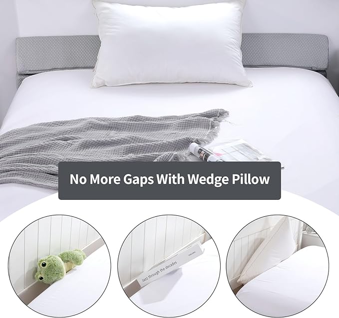 Pillow Wedge for Headboard Gap,Bed Gap Filler Full Size,Foldable Bed Wedge Pillow for Headboard,Light Grey Bed Wedge Gap Filler,Foam Mattress Gap Filler,54"x6"x6" - LeafyLoom