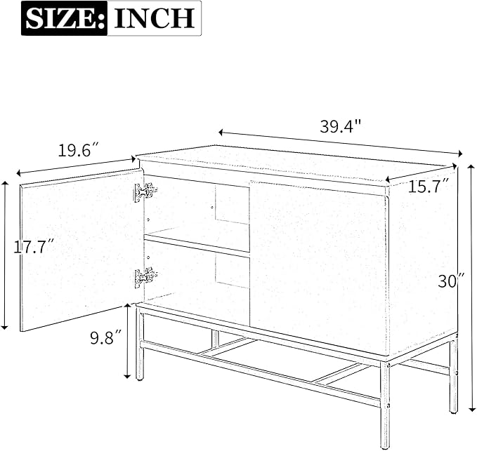 39.4" Minimalist & Luxury Two Door Sideboard with Gold Metal Legs,Freestandin Storage Buffet Cabinet,w/Adjustable Shelves,for Living, Dining Room,Entrance Passage,Black - LeafyLoom