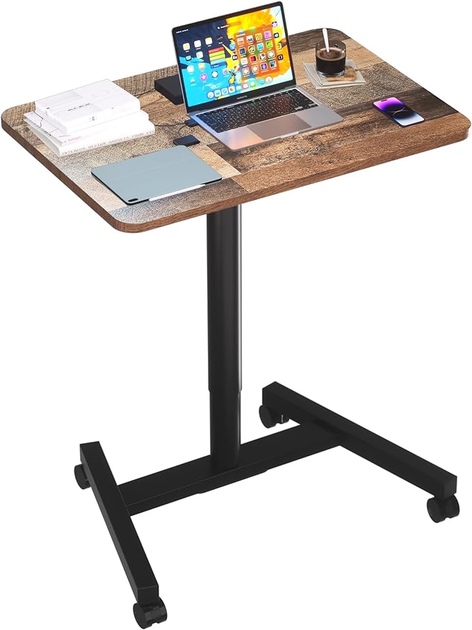 Rolling Desk with Adjustable Height, Sit-to-Stand Desk with Lockable Wheels, 28-Inch Rolling Standing Mobile Desk Cart for Home Office Classroom (Rustic Brown) - LeafyLoom