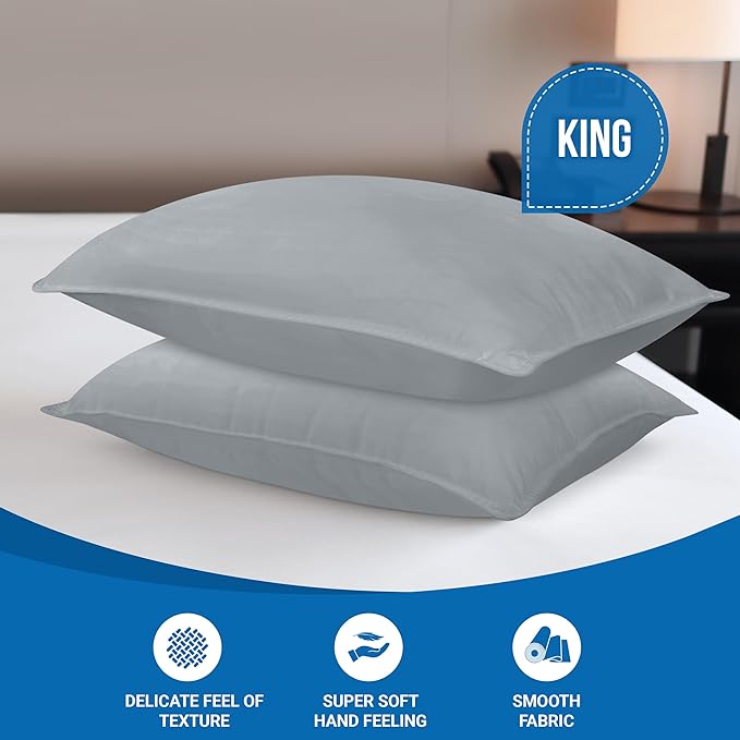 Utopia Bedding Bed Pillows for Sleeping (Grey), King Size, Set of 2, Hotel Pillows, Cooling Pillows for Side, Back or Stomach Sleepers - LeafyLoom