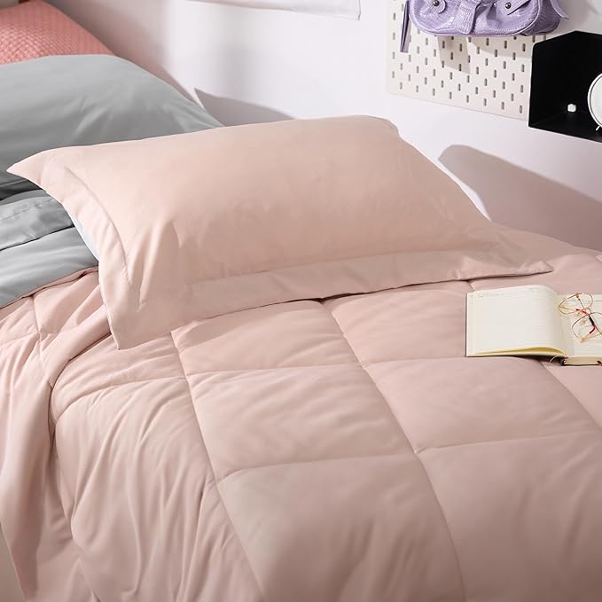 Bedsure Blush Pink Twin XL Comforter Set with Sheets - 5 Pieces Reversible Twin XL Bed in a Bag for College, Twin XL Bedding Set with Comforters, Sheets, Pillowcase & Sham - LeafyLoom