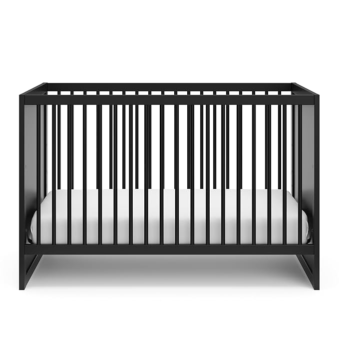 Storkcraft Calabasas 3-in-1 Convertible Crib (Black) – GREENGUARD Gold Certified, Fits Standard Crib Mattress, Converts to Toddler Bed, Modern Style, Easy 30-Minute Assembly - LeafyLoom