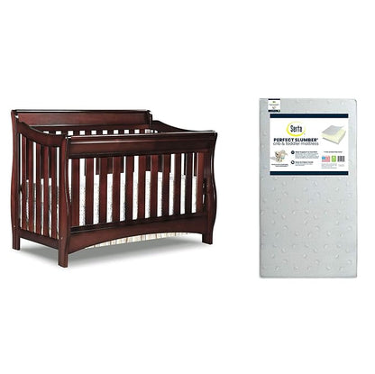 Delta Children Bentley S Series 4-in-1 Crib, Black Cherry Espresso + Serta Perfect Slumber Dual Sided Recycled Fiber Core Crib and Toddler Mattress (Bundle) - LeafyLoom