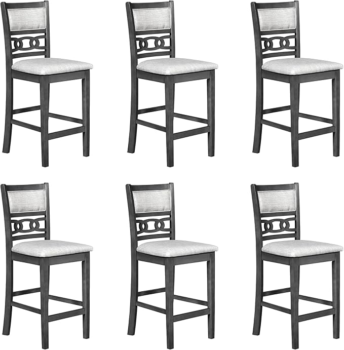 New Classic Furniture Gia Counter Dining Chair (Set of Six), Light Gray Fabric Upholstered Seat & Back Rest, Gray - LeafyLoom