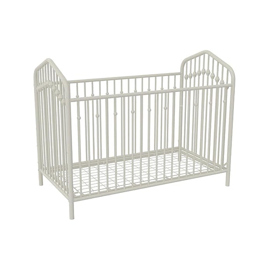 Novogratz Bushwick Metal Crib with Adjustable Mattress Height, Off White - LeafyLoom