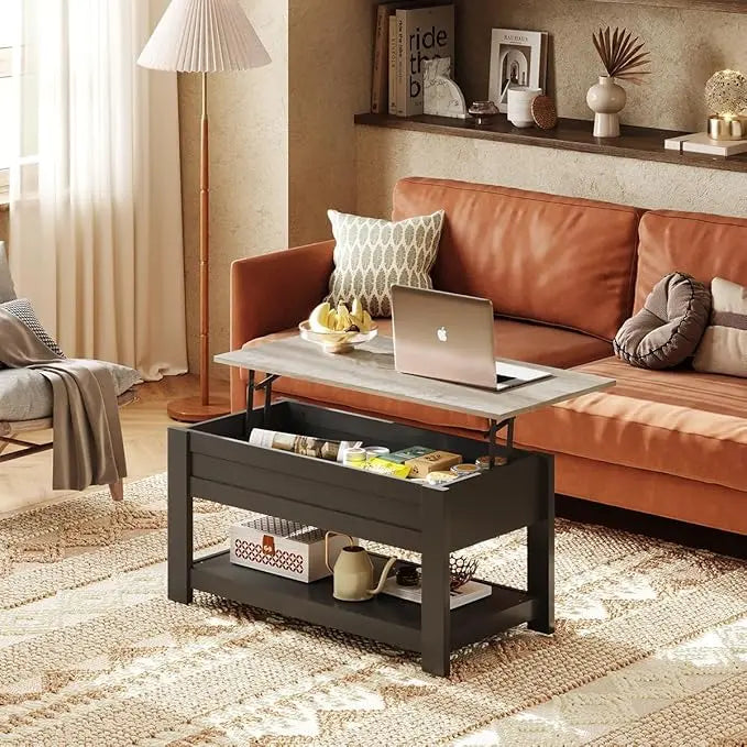 WLIVE Coffee Table, 39" Lift Top Coffee Table with Hidden Compartment and Storage Shelf for Living Room,Greige - LeafyLoom