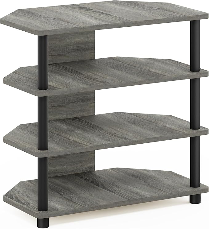 Furinno Turn-N-Tube Easy Assembly 4-Tier Petite Entertainment Center / TV Stand / TV Unit / TV Desk, French Oak Grey/Black - LeafyLoom